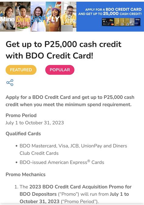 bdo cashback promo 2023|New to BDO CC Promo: Get up to P25,000 cash credit .